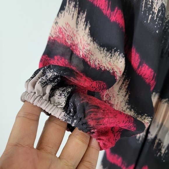 Parker Multi Tie-Dye 100% Silk Knee Length Dress Sz S Drawstring Long Sleeve - Picture 5 of 12